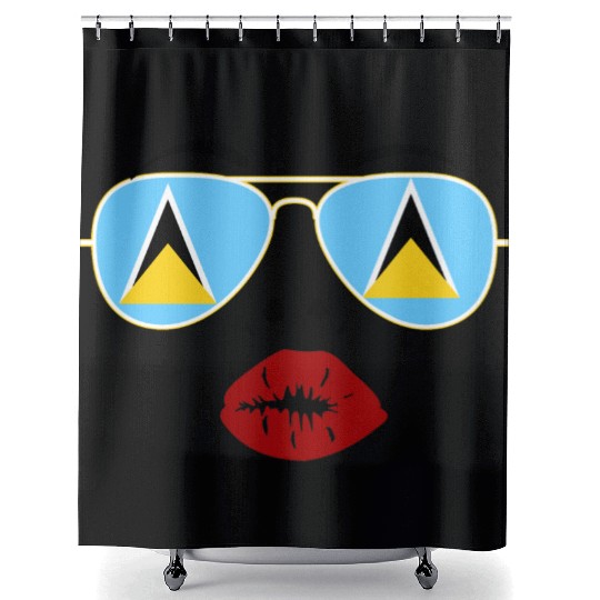 Saint Lucia Flag St Lucia Sunglasses Lips Kiss Shower Curtains