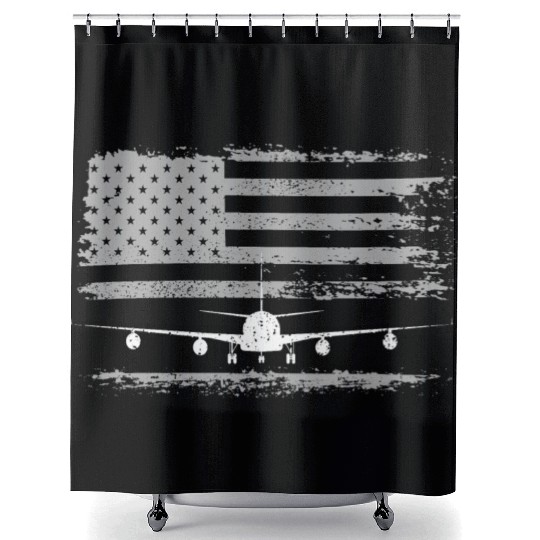US Flag Airplane Patriotic American Pilot Shower Curtains