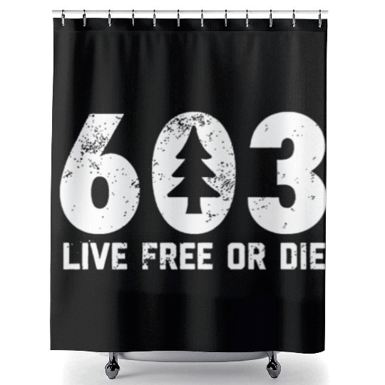 Live Free or Die 603 tree New Hampshire Shower Curtains