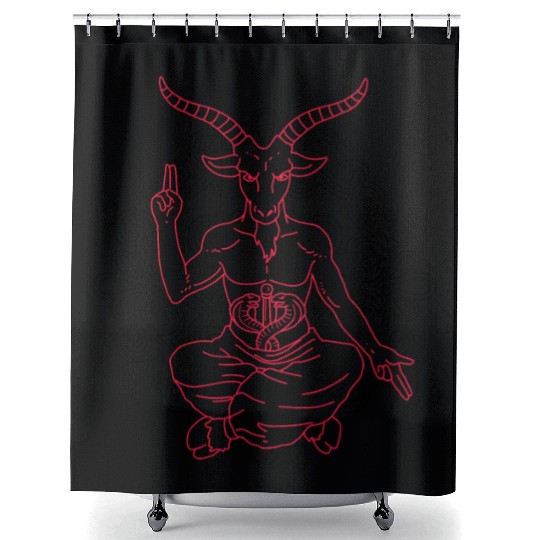 Horned Devil Black Goat Baphomet Tarot Card Satan Shower Curtains