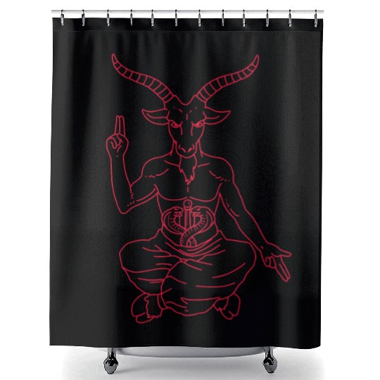 Horned Devil Black Goat Baphomet Tarot Card Satan Shower Curtains
