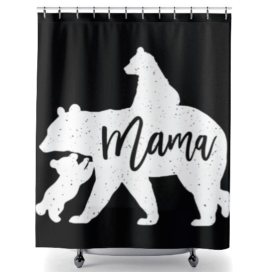 Mama Bear 2 Baby Bear Cubs Playing Riding on Back Shower Curtains