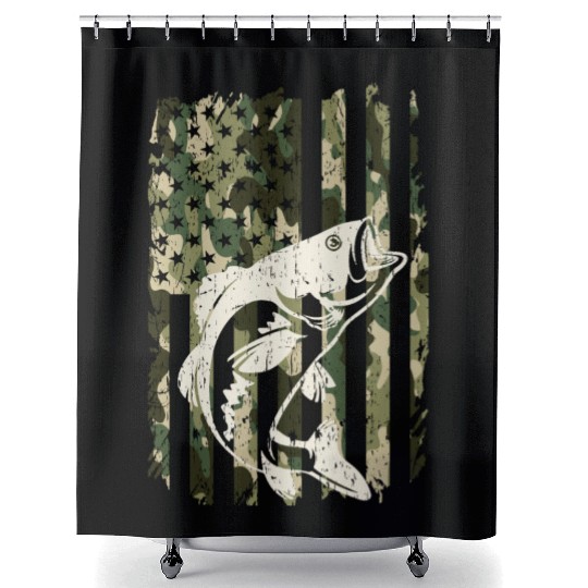 Camouflage American Flag Bass Fishing Shower Curtains