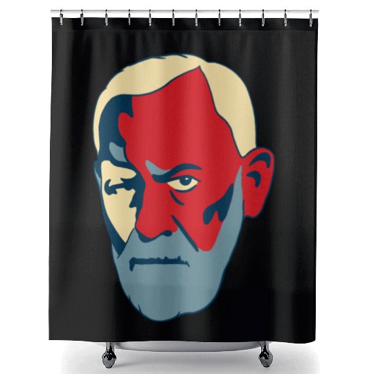 Sigmund Freud Portrait - Red and Blue Shower Curtains