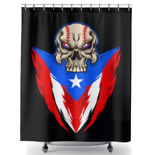Puerto Rico Baseball Skull Shower Curtains