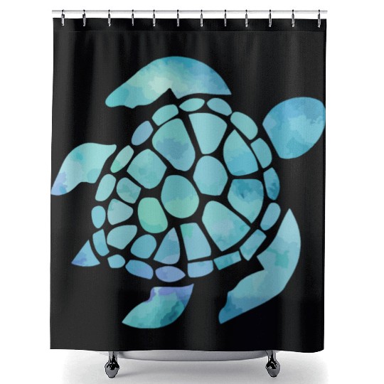Sea Turtle Watercolor Blue Shower Curtains
