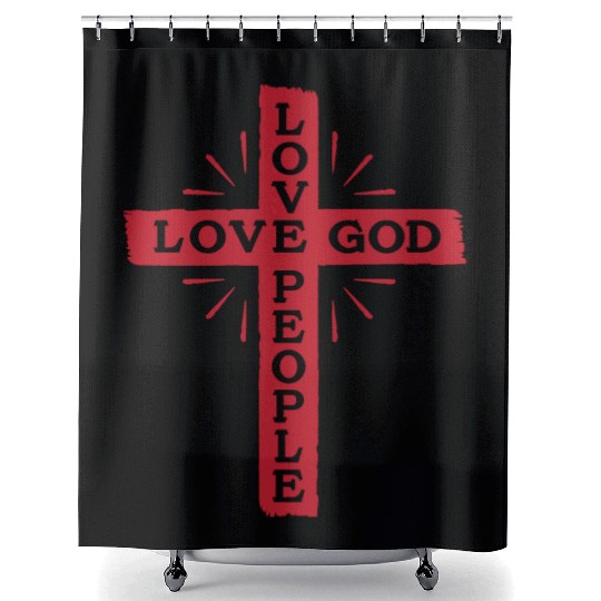 LOVE GOD LOVE PEOPLE - JESUS CROSS Shower Curtains