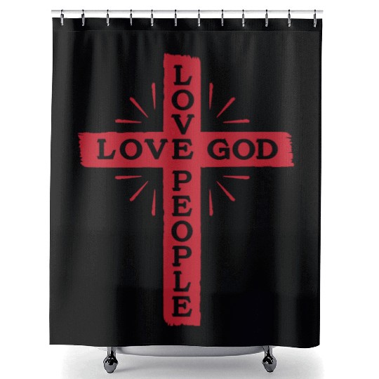 LOVE GOD LOVE PEOPLE - JESUS CROSS Shower Curtains