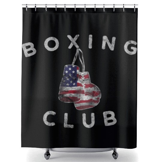 Boxing Club Vintage US Flag Boxing Gloves Shower Curtains