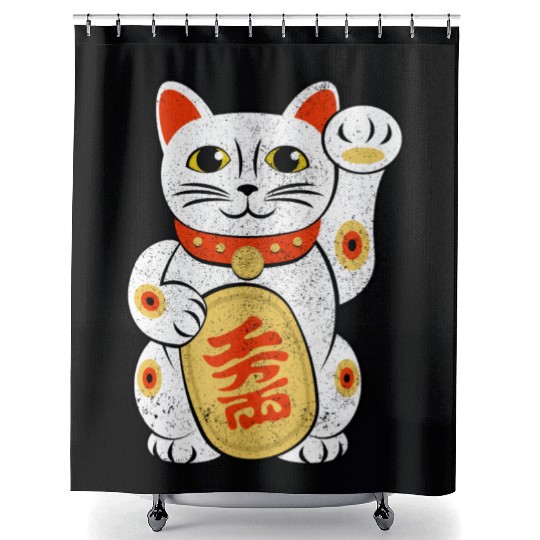 Japan Lucky Cat Japanese Maneki Neko Good Luck Cha Shower Curtains