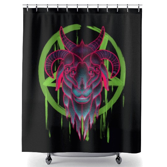 Neon Baphomet Shower Curtains