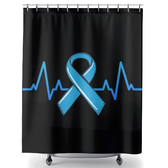 Prostate Cancer Fighter Heartbeat Shower Curtains Blue Ribbon