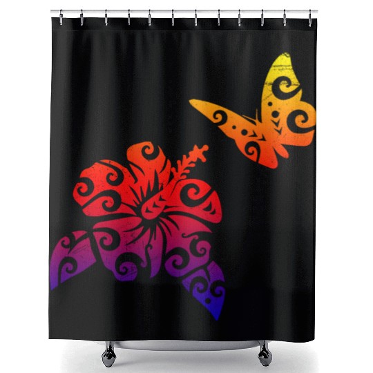 Maori Flower Butterfly Polynesian T Tattoo Shower Curtains