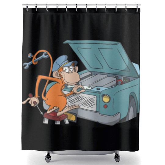 Car mechanic monkey hood Shower Curtains