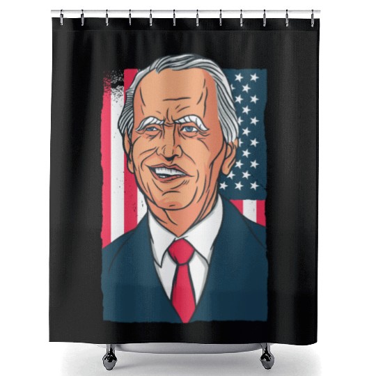 Joe Biden Cartoon Laughs with US Flag Shower Curtains