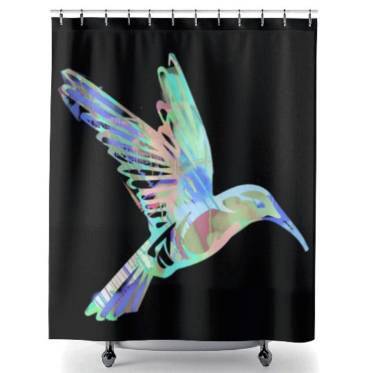 hummingbird, bird, aquarell, green, pastel, flying Shower Curtains