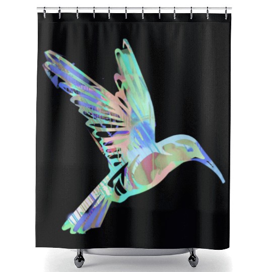 hummingbird, bird, aquarell, green, pastel, flying Shower Curtains