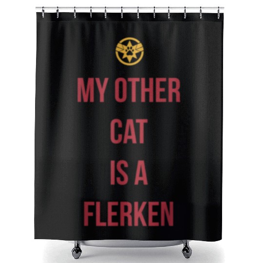Captain Marvel My Other Cat Is A Flerken Bold Logo Shower Curtains