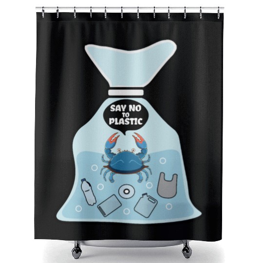Say No To Plastic Crab Vinyl Best Friend Gift Shower Curtains