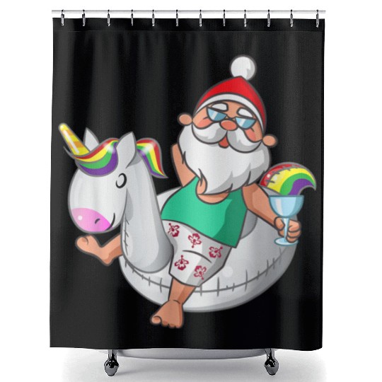 Christmas in July Santa Hawaiian Unicorn Swim Shower Curtains