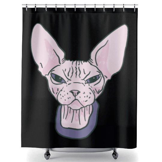 grumpy catpinkGrumpy Sphinx Cat - Purple Shower Curtains