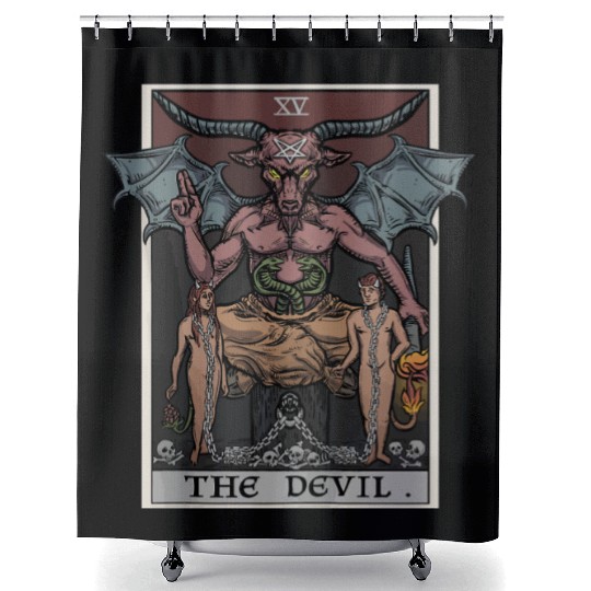 The Devil Tarot Card Halloween Baphomet Satanic Ba Shower Curtains