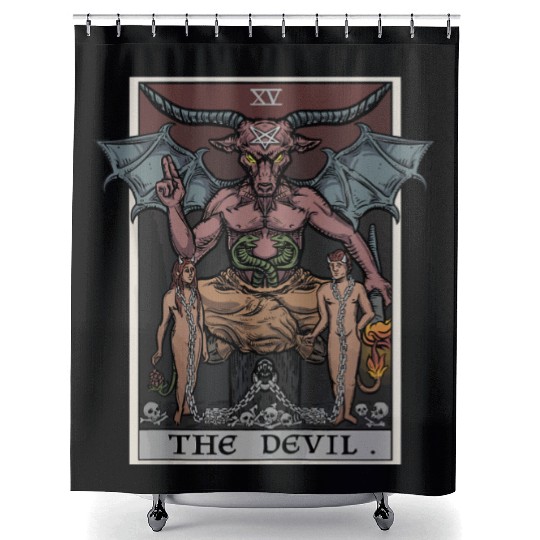 The Devil Tarot Card Halloween Baphomet Satanic Ba Shower Curtains