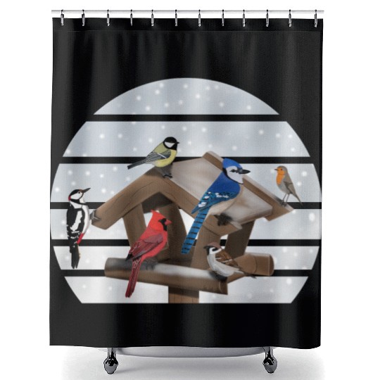 Birds Bird House Cardinal Blue Jay Robin Sparrow Shower Curtains