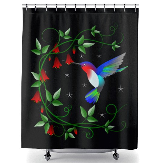 Hummingbird with red flowers Shower Curtains