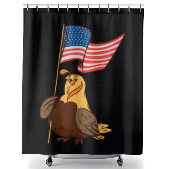 US Quail patriot with banner cute cartoon quail Shower Curtains