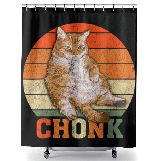 Funny Overweight Chubby Chonk Cat Meme Memes Shower Curtains