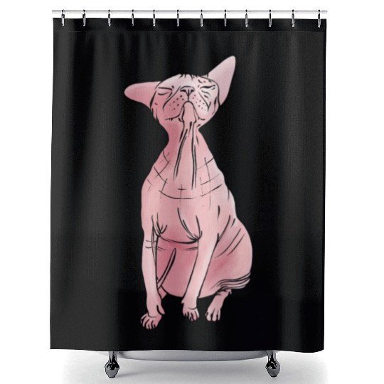 Funny Grumpy Nudee Cat - Hairless Sphynx Cat Sittin Shower Curtains