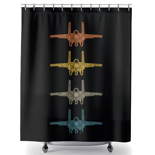Retro F-15 Eagle Fighter Jet Vintage F15 Airplane Shower Curtains