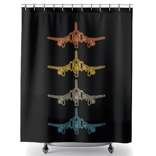 Retro F-4 Phantom Fighter Jet Vintage F4 Airplane Shower Curtains