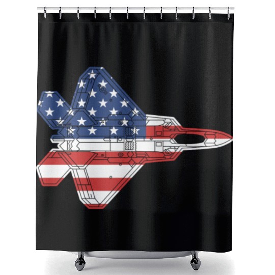 F-22 Raptor Fighter Jet Airplane American Flag F22 Shower Curtains