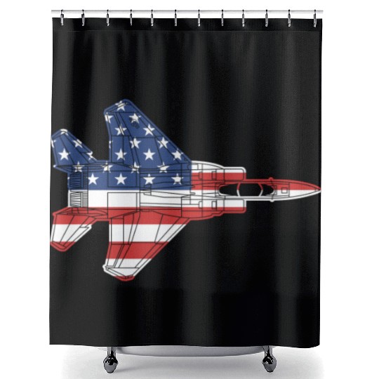 F-15 Eagle Fighter Jet Airplane American Flag F15l Shower Curtains