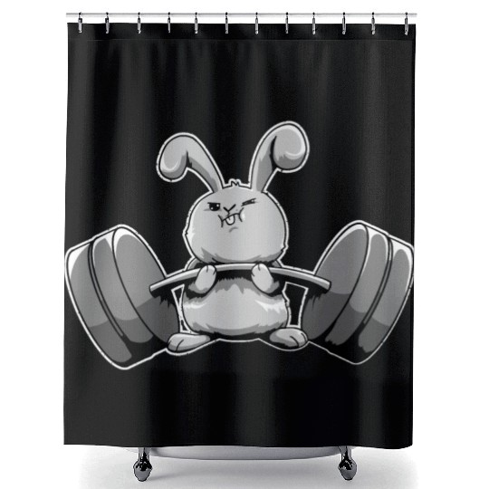 Funny Rabbit Bunny Weight Lifting Gym Workout Shower Curtains