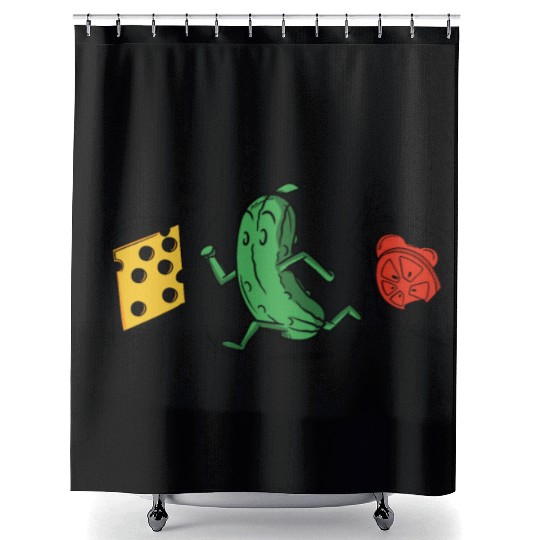 Baseball Pickle Runner Tomato Cheese Sandwich Joke Shower Curtains