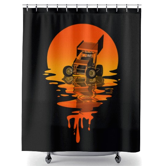 Vintage Retro Style Sprint Car Racing Shower Curtains