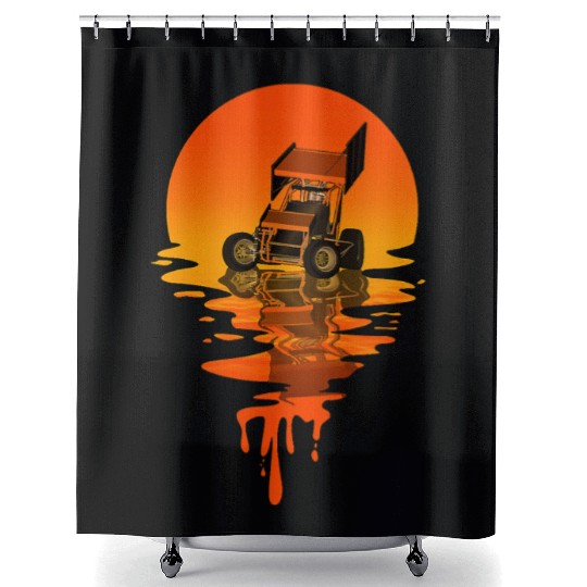 Vintage Retro Style Sprint Car Racing Shower Curtains