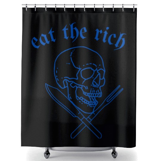 Eat The Rich - Skull and Cross Knives (blue) Shower Curtains