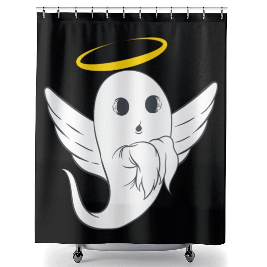 Angel Halo Wings Fly Happy Halloween Spooky Scary Shower Curtains