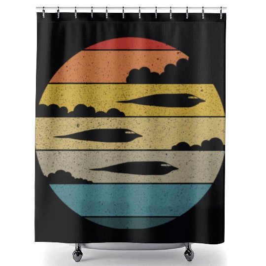 B-2 Bomber Silhouette Retro Sunset Airplane B2 Shower Curtains