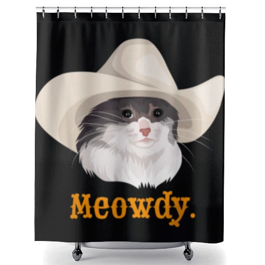 Meowdy Sad Cat Wearing a Cowboy Hat Meme Shower Curtains