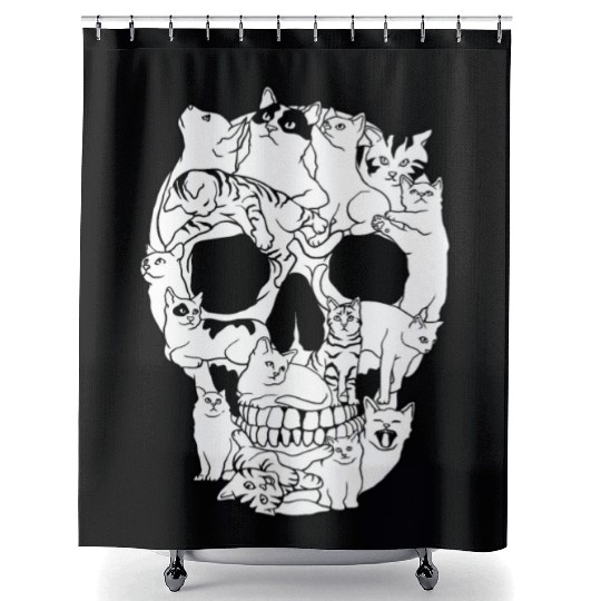 Cat Skull Kitty Skeleton Grunge Style Funny Cat Bo Shower Curtains