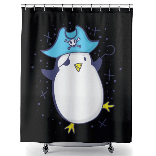 Pirate penguin with pirate hat and eye patch Shower Curtains