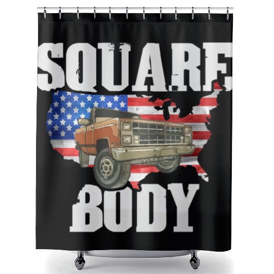 Square Body - American Flag Truck Lovers Shower Curtains