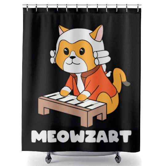 Meowzart Kitty Piano Funny Cat Pun Classical Music Shower Curtains