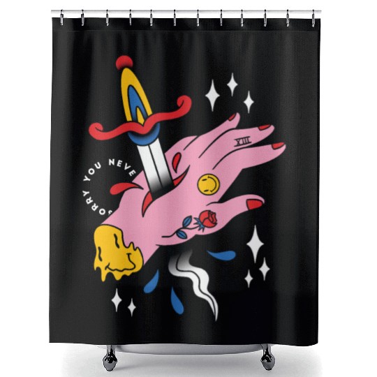TRIPPY STABBED HAND TATTOO Shower Curtains