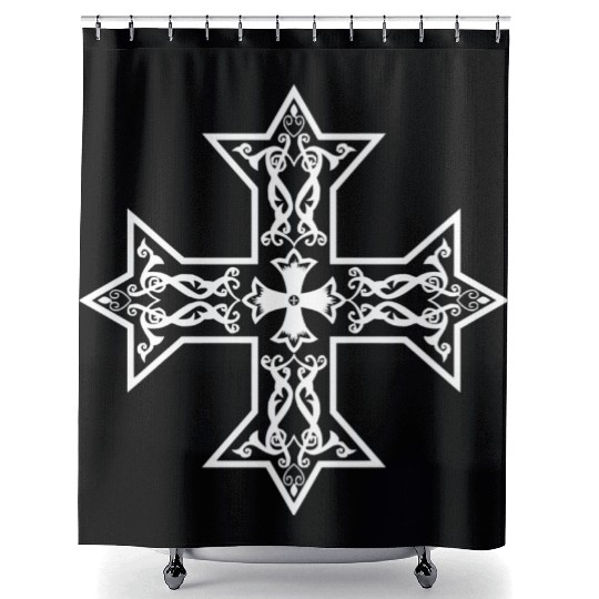Coptic Orthodox Cross White Shower Curtains